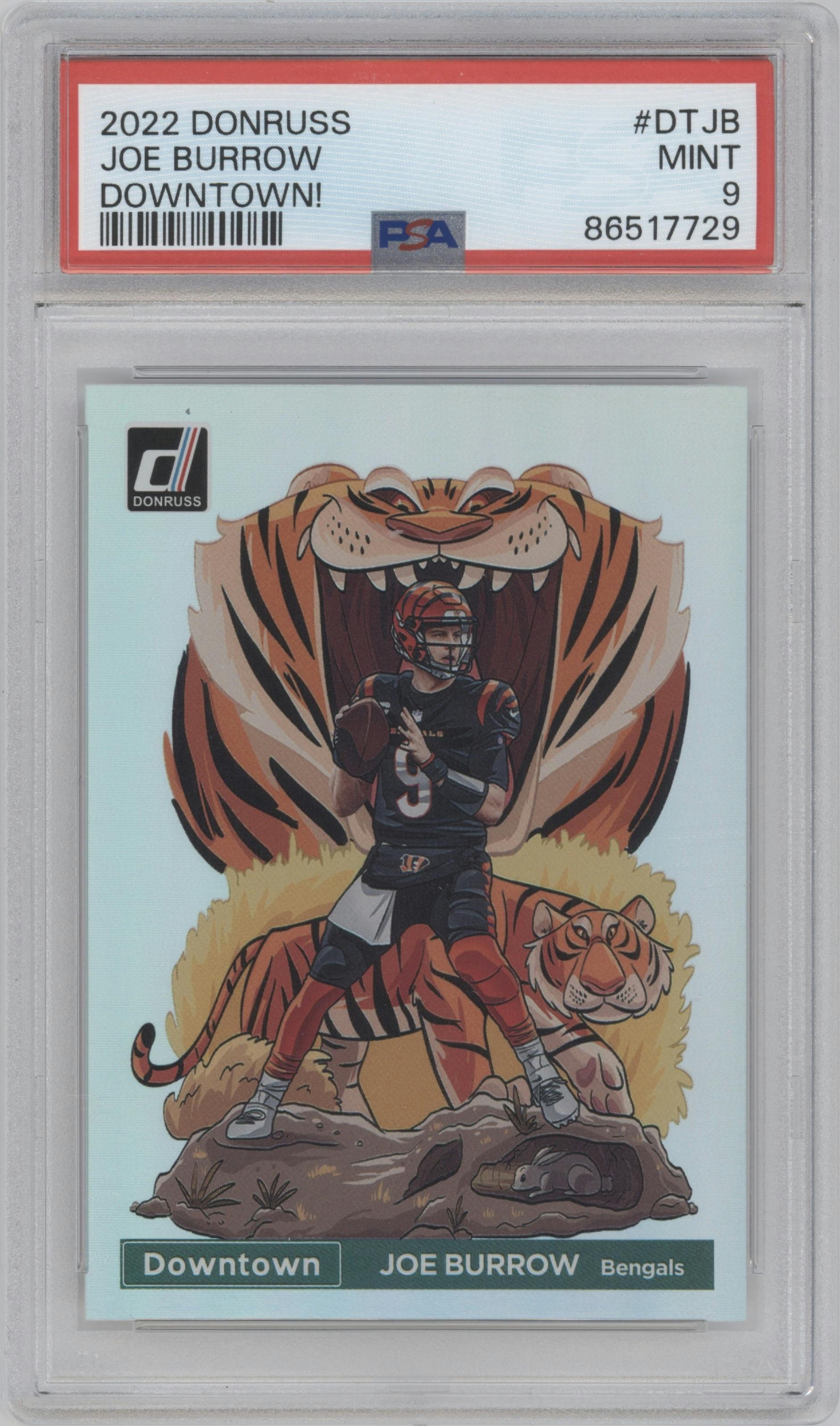 Joe Burrow from the 2022 Panini Donruss set graded by PSA and given an overall grade of 9.