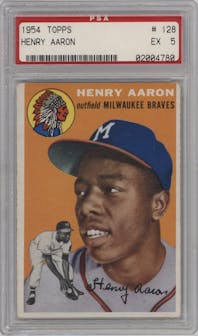 Henry Aaron from the 1954 Topps set graded by PSA and given an overall grade of 5.