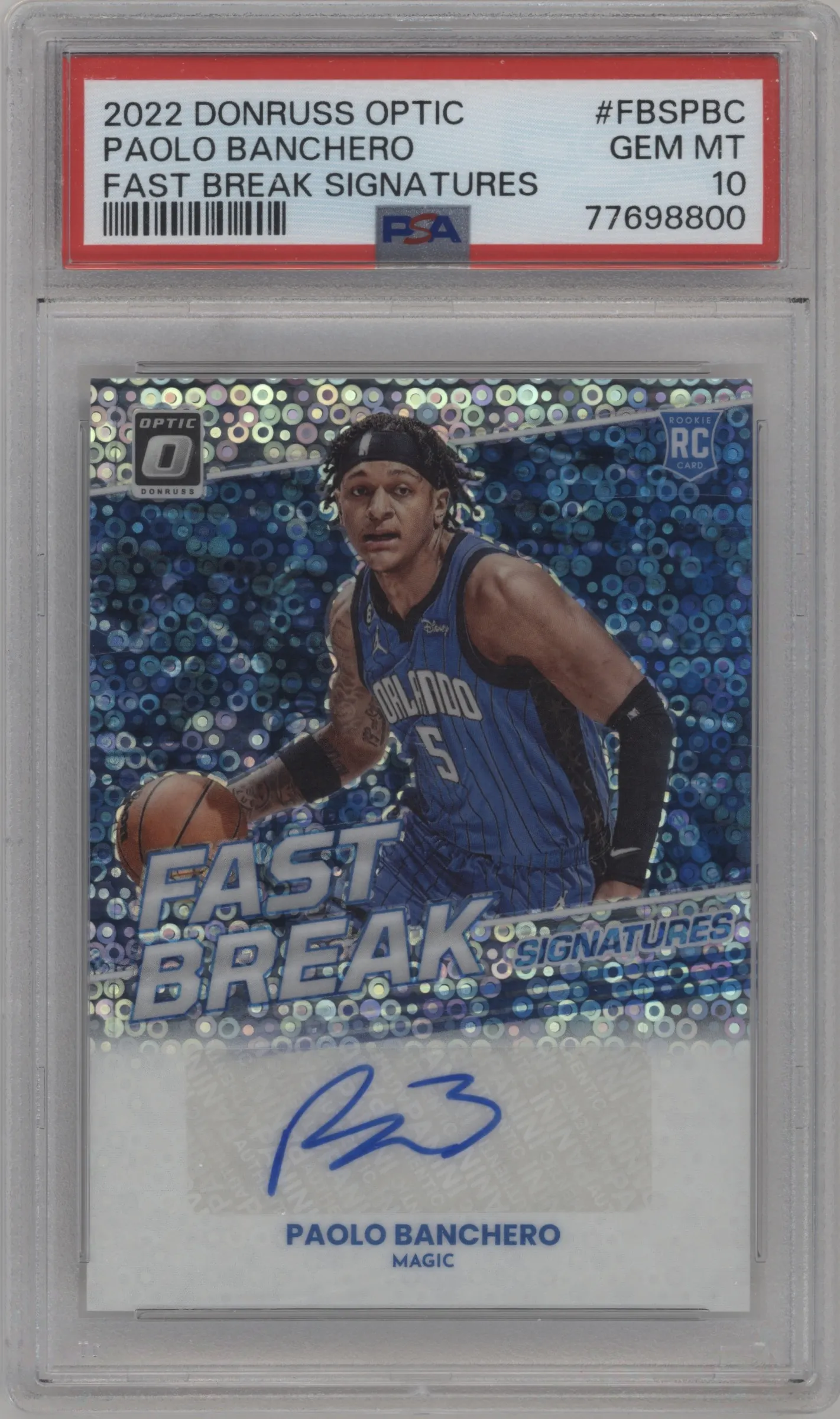 2022 Panini Donruss Optic Fast Break Sig. Paolo Banchero #FBS-PBC PSA 10
