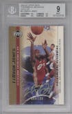 LeBron James from the 2003-04 Upper Deck LeBron James Phenomenal Beginning set featuring a Gold parallel graded by Beckett and given an overall grade of 9.