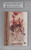 LeBron James from the 2003-04 Upper Deck LeBron James Phenomenal Beginning set featuring a Gold parallel graded by Beckett and given an overall grade of 9.