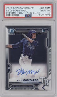 Kyle Manzardo from the 2021 Bowman Draft set graded by PSA and given an overall grade of 10.