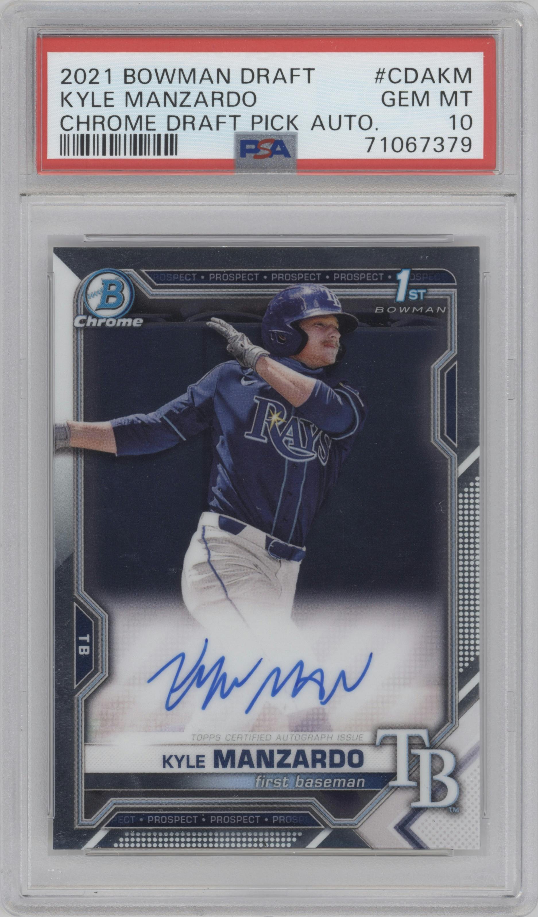 Kyle Manzardo from the 2021 Bowman Draft set graded by PSA and given an overall grade of 10.