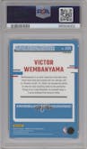 Victor Wembanyama from the 2023-24 Donruss Optic set featuring a Blue Velocity parallel graded by PSA and given an overall grade of 9.