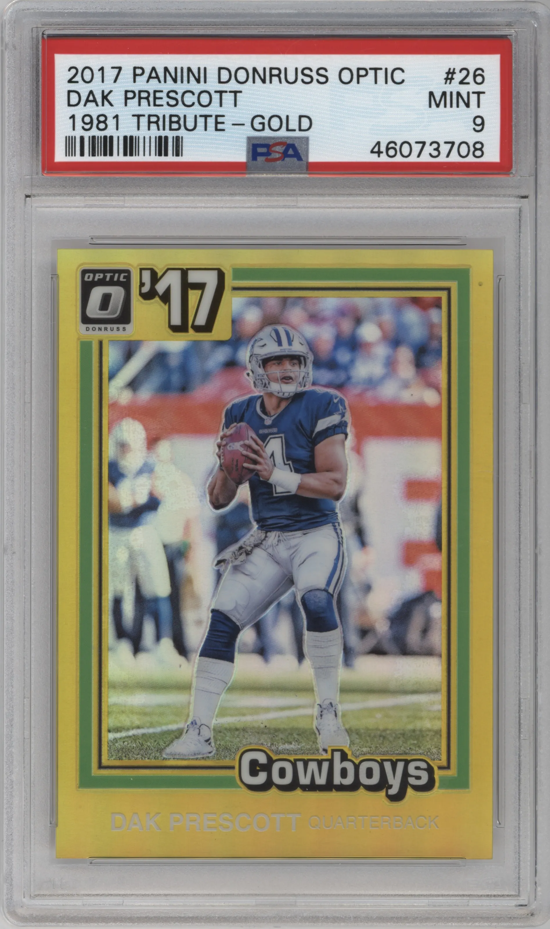 2017 Panini Donruss Optic 1981 Tribute Dak Prescott Gold #26 PSA 9