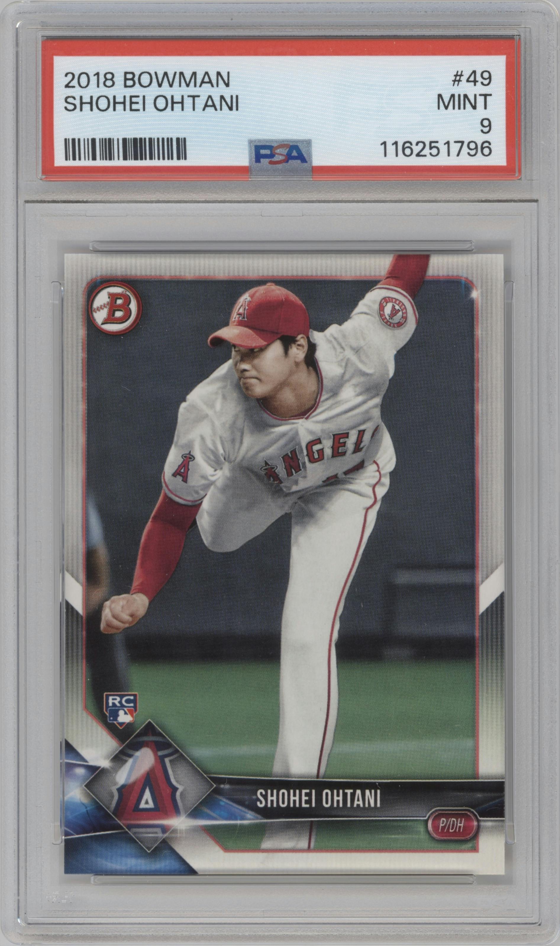 Shohei Ohtani from the 2018 Bowman set graded by PSA and given an overall grade of 9.