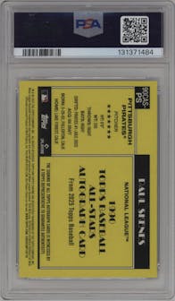 Paul Skenes from the 2025 Topps set featuring a Orange Refractor parallel graded by PSA and given an overall grade of 10.