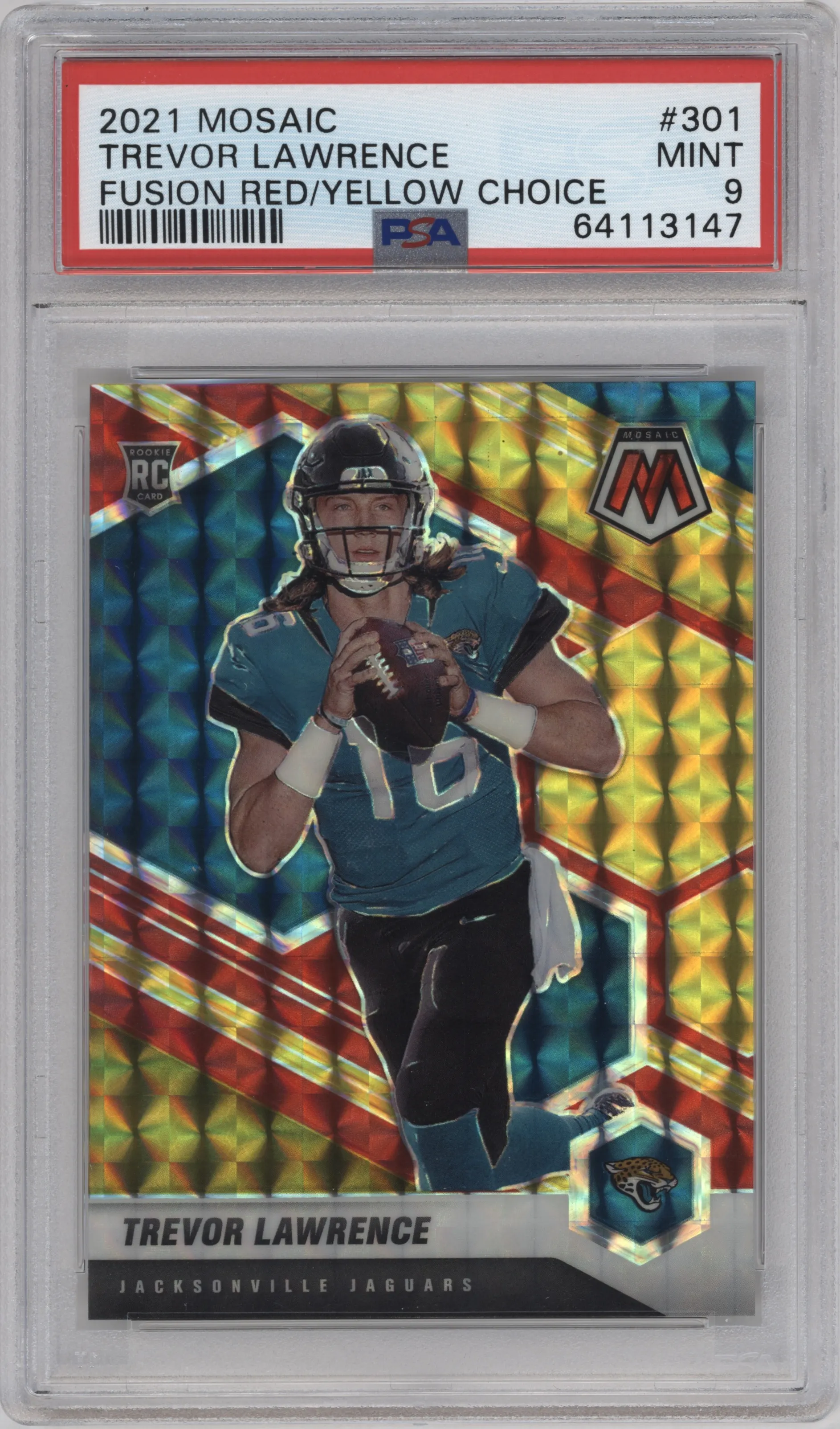 2021 Panini Mosaic Trevor Lawrence Choice Fusion Red & Yellow #301 PSA 9