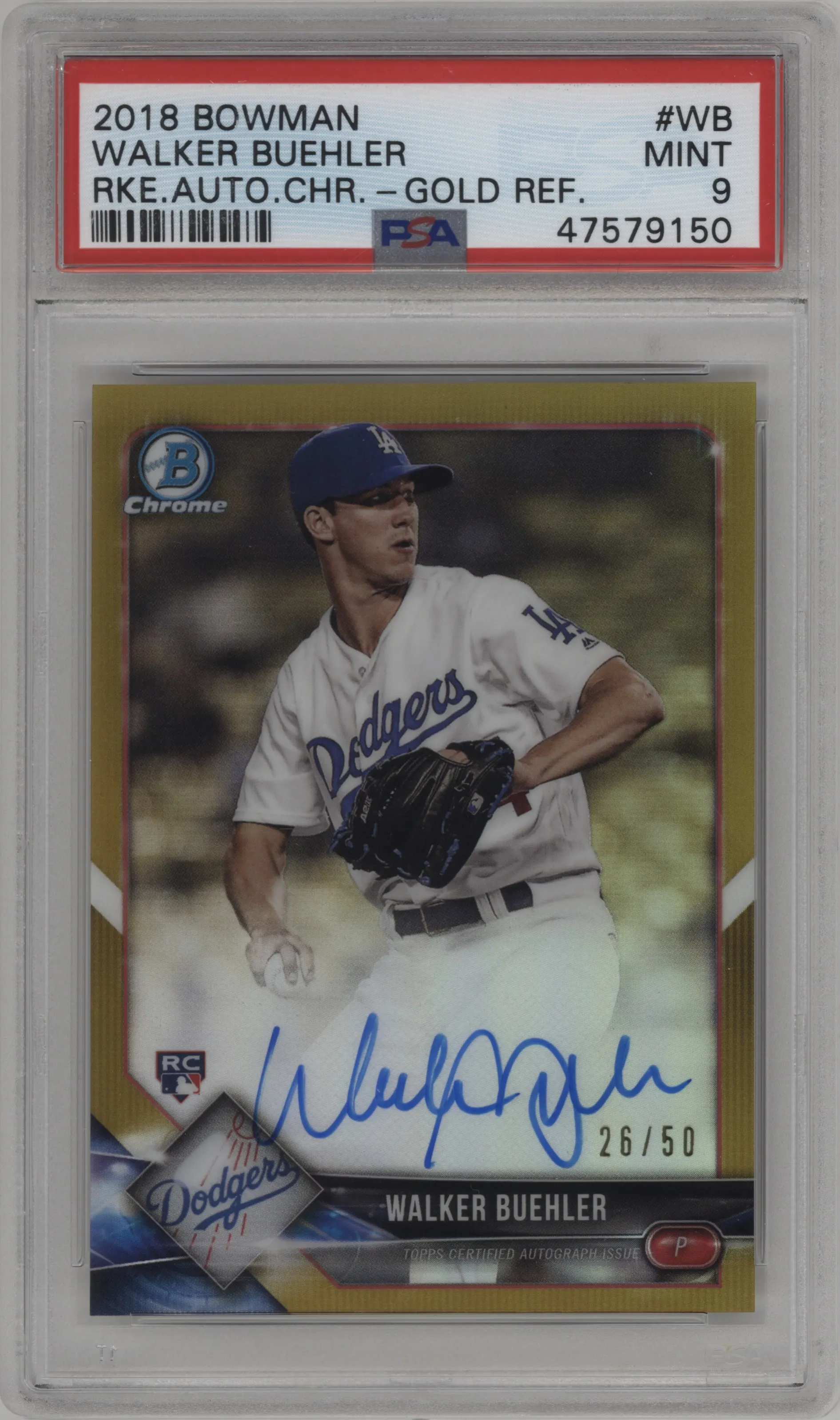 2018 Bowman Chr.Rke.Auto Walker Buehler Gold Refractor PSA 9
