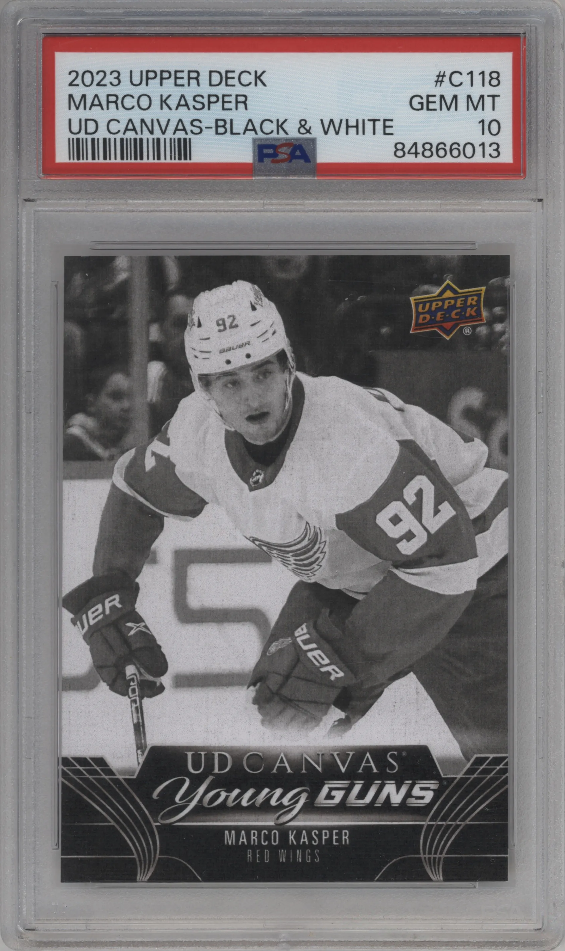 2023 Upper Deck Series 1 UD Canvas Young Guns Marco Kasper Black & White #C118 PSA 10