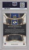Stetson Bennett IV from the 2023 Panini Select set featuring a Dragon Scale parallel graded by PSA and given an overall grade of 10.