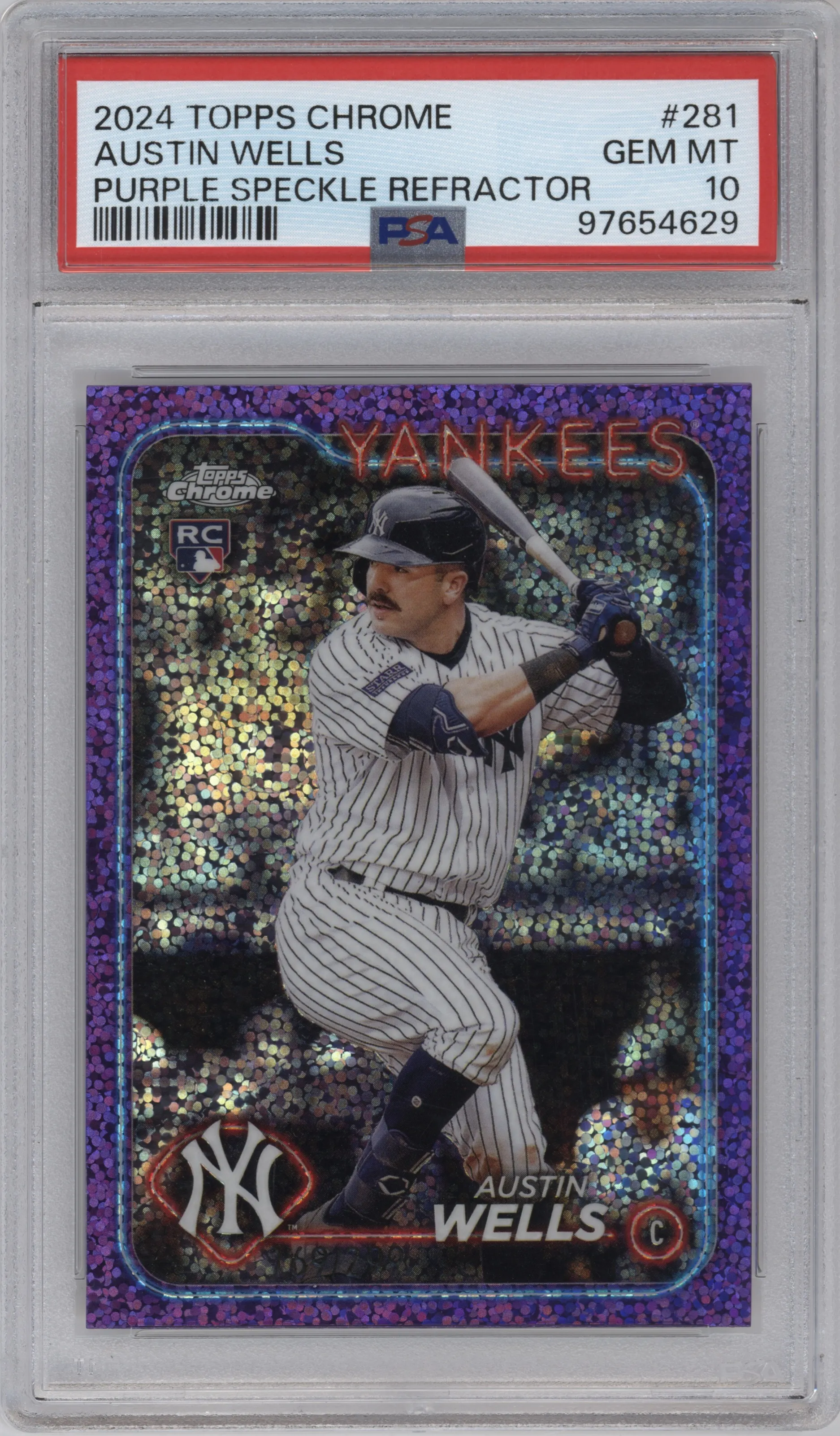 2024 Topps Chrome Austin Wells Purple Speckle Refractor PSA 10