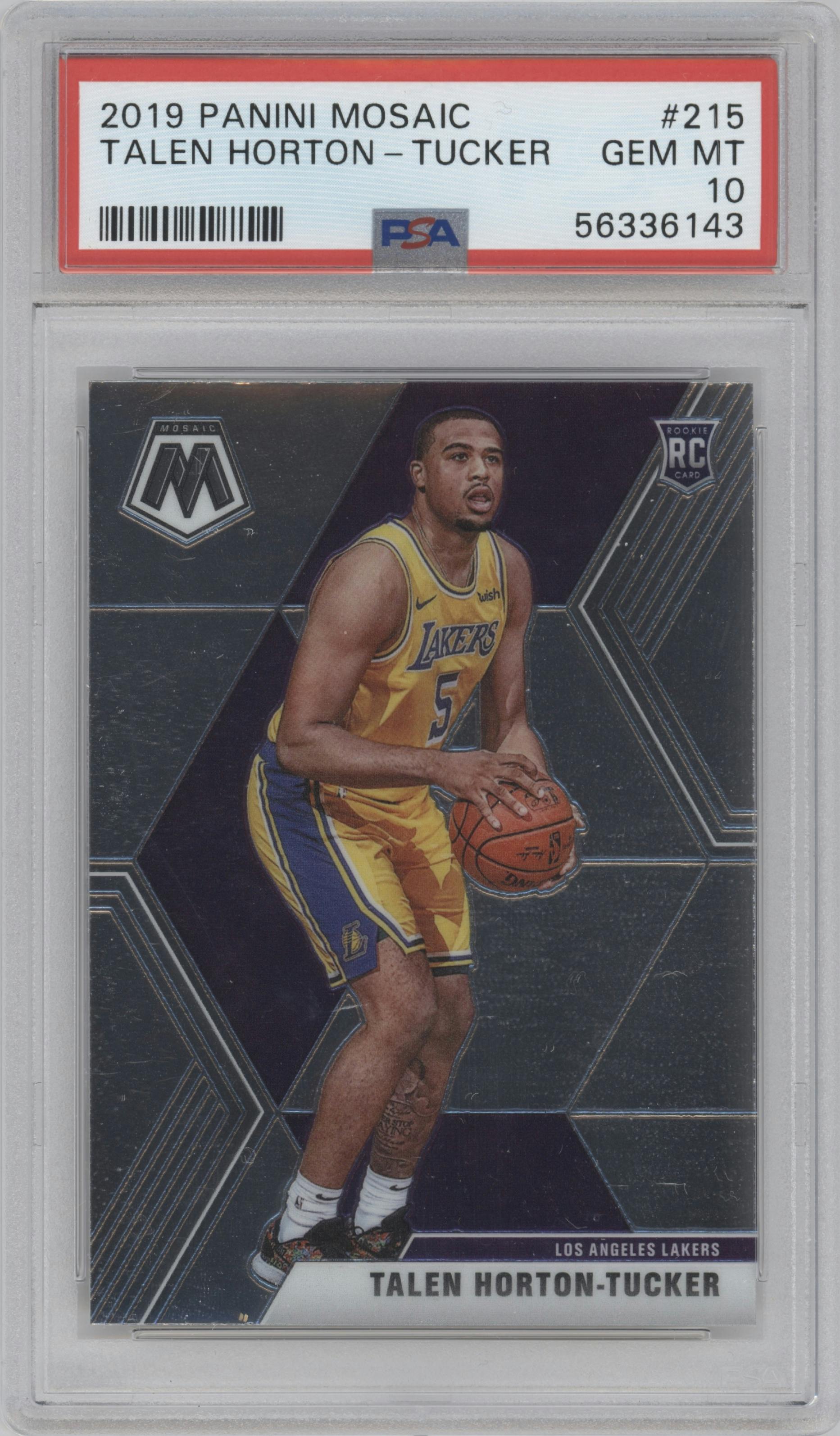 Talen Horton-Tucker from the 2019-20 Panini Mosaic  set graded by PSA and given an overall grade of 10.