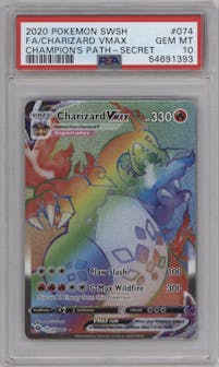 Charizard VMAX from the 2020 Pokemon SWSH set graded by PSA and given an overall grade of 10.