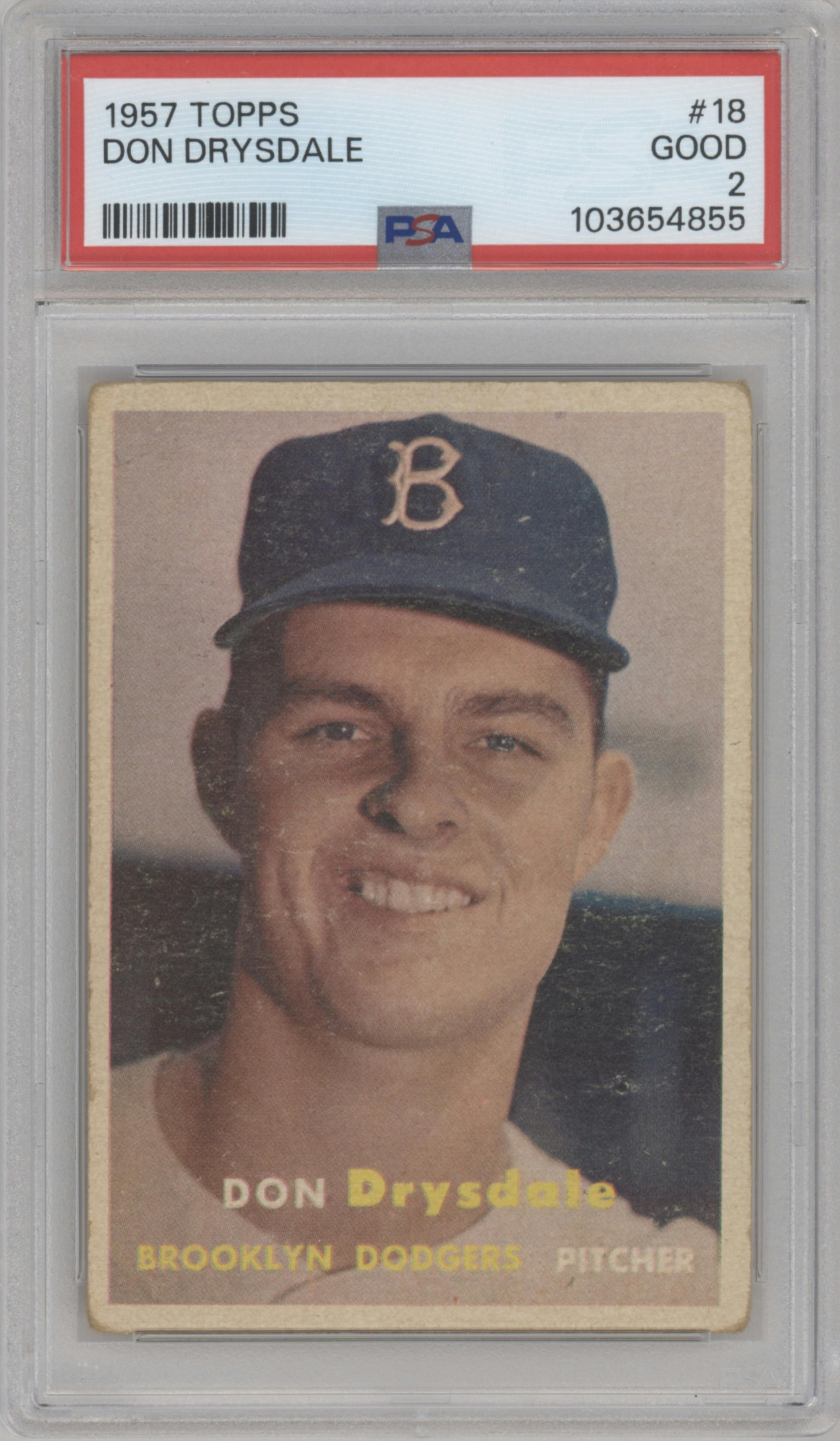Don Drysdale  from the 1957 Topps set graded by PSA and given an overall grade of 2.