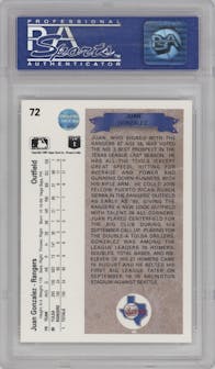 Juan Gonzalez from the 1990 Upper Deck set graded by PSA and given an overall grade of 9.