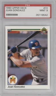 Juan Gonzalez from the 1990 Upper Deck set graded by PSA and given an overall grade of 9.