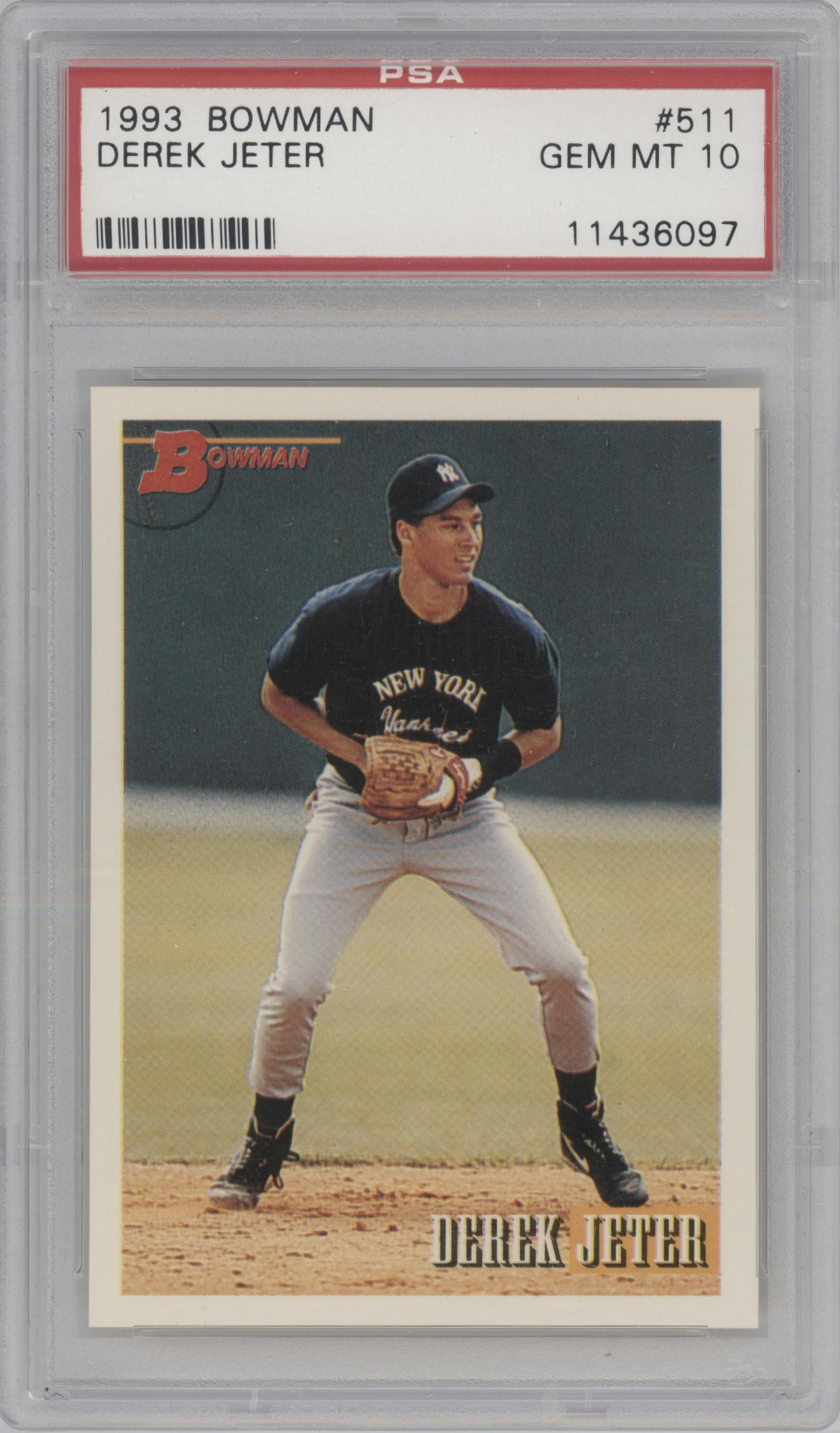 Derek Jeter  from the 1993 Bowman set graded by PSA and given an overall grade of 10.