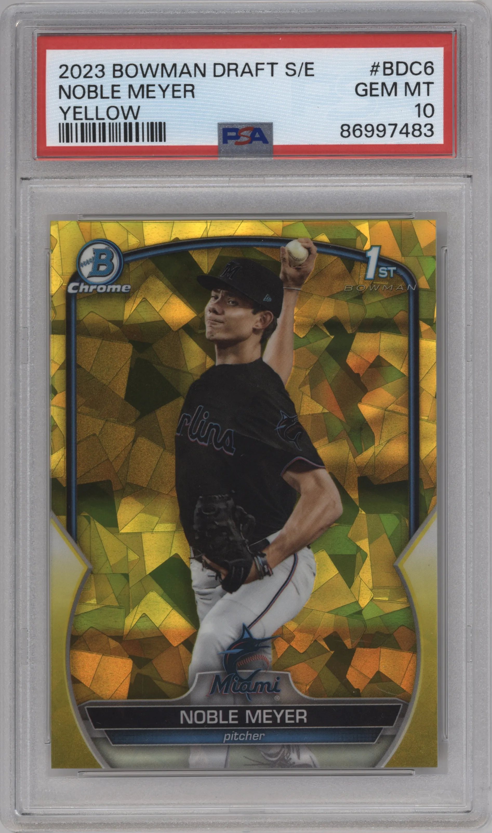 2023 Bowman Draft Sapphire Noble Meyer Yellow PSA 10