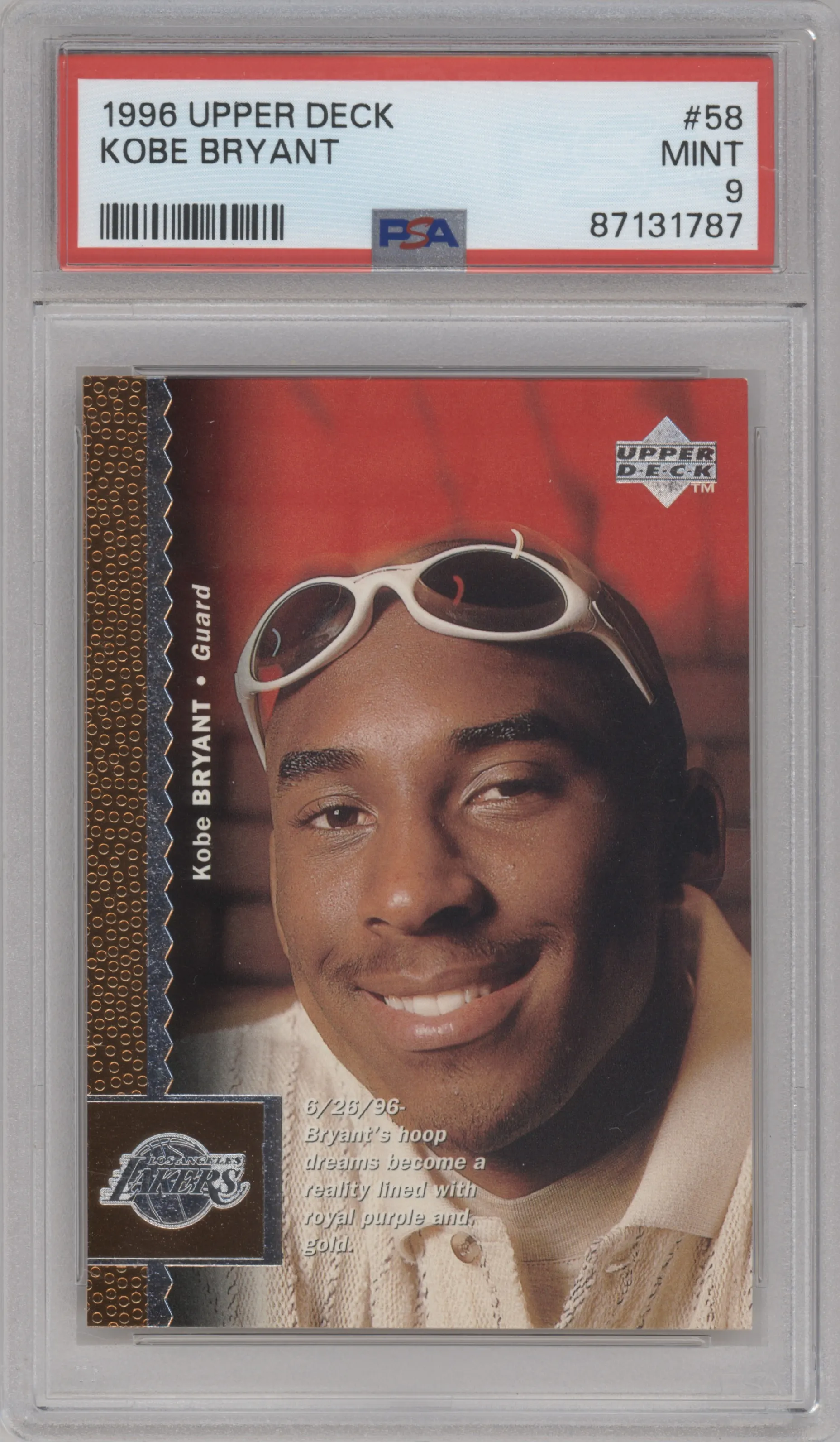 1996 Upper Deck Kobe Bryant PSA 9