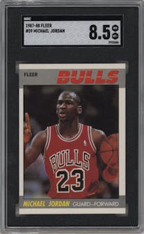 Michael Jordan from the 1987-88 Fleer set graded by SGC and given an overall grade of 8.5.