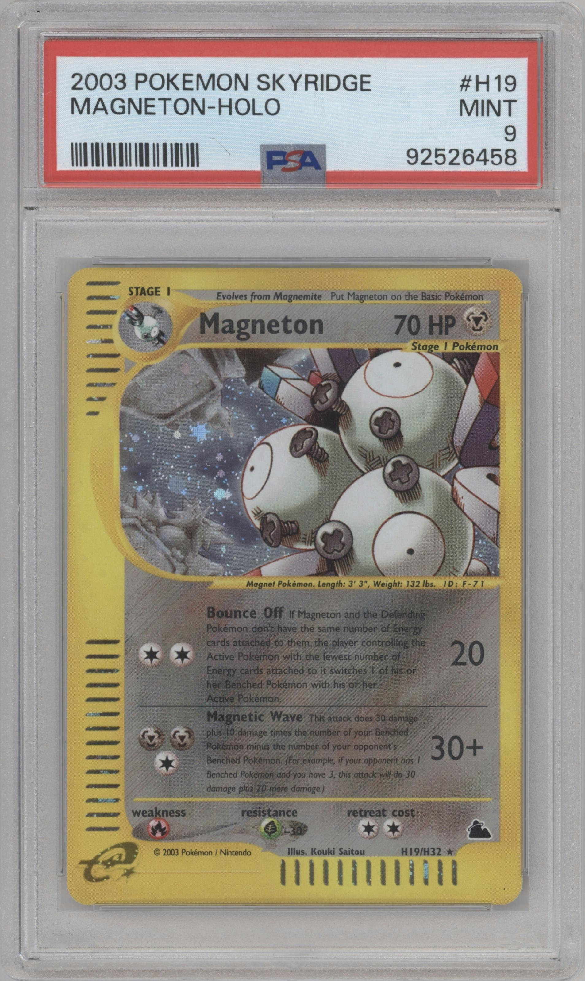 Magneton from the 2003 Pokemon E-CARD set graded by PSA and given an overall grade of 9.