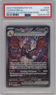 Charizard ex from the 2024 Pokemon SV set graded by PSA and given an overall grade of 10.