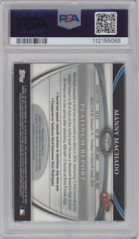 Manny Machado from the 2011 Bowman Platinum  set featuring a Refractor parallel graded by PSA and given an overall grade of 10.