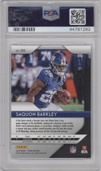 Saquon Barkley from the 2018 Panini Prizm set graded by PSA and given an overall grade of 10.