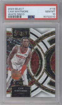 Cam Whitmore from the 2023-24 Panini Select  set featuring a White Disco  parallel graded by PSA and given an overall grade of 10.