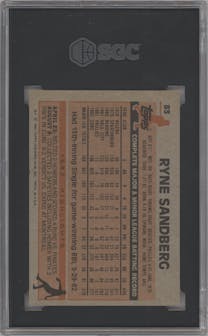 Ryne Sandberg from the 1983 Topps set graded by SGC and given an overall grade of 8.5.