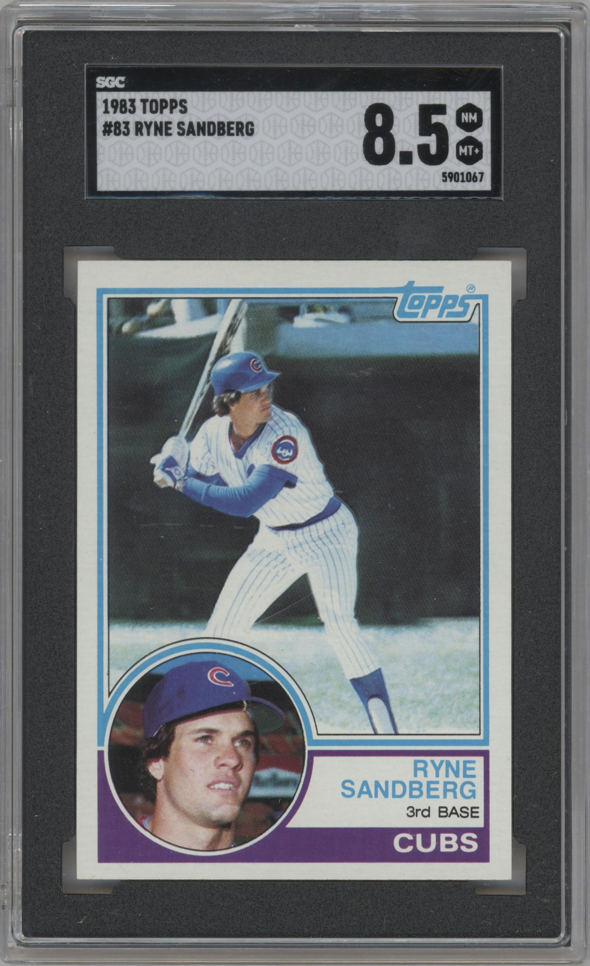 Ryne Sandberg from the 1983 Topps set graded by SGC and given an overall grade of 8.5.