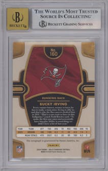 Bucky Irving from the 2024 Panini Gold Standard set featuring a Platinum parallel graded by Beckett and given an overall grade of 9.