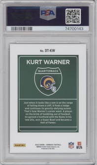 Kurt Warner from the 2022 Panini Donruss set graded by PSA and given an overall grade of 10.