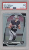 Brock Bowers from the 2024 Panini Prizm set featuring a Silver Prizm parallel graded by PSA and given an overall grade of 9.