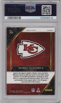 Patrick Mahomes II from the 2019 Panini Select set featuring a Zebra parallel graded by PSA and given an overall grade of 10.