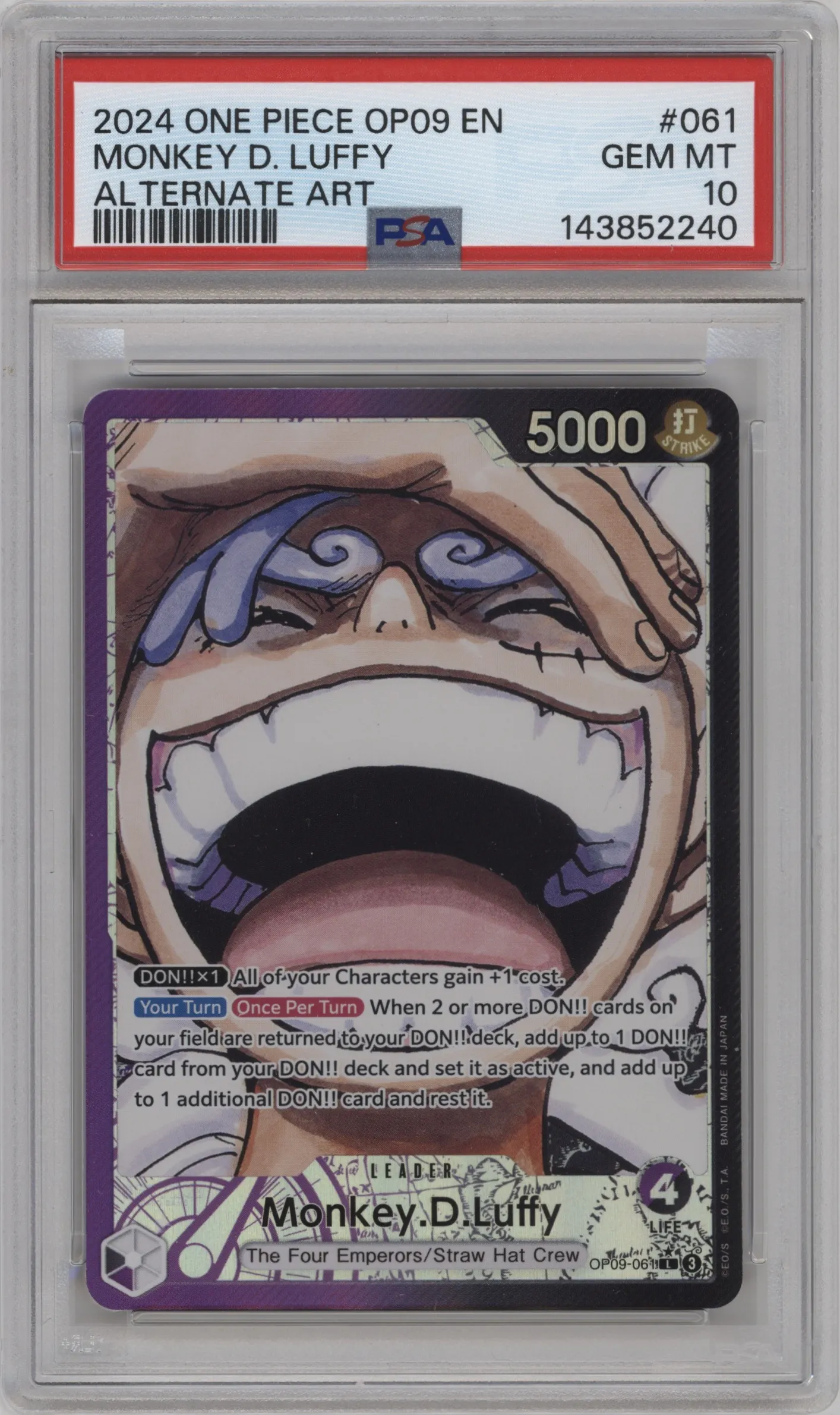 2024 One Piece Emperors in the New World Monkey.D.Luffy Alternate Art PSA 10
