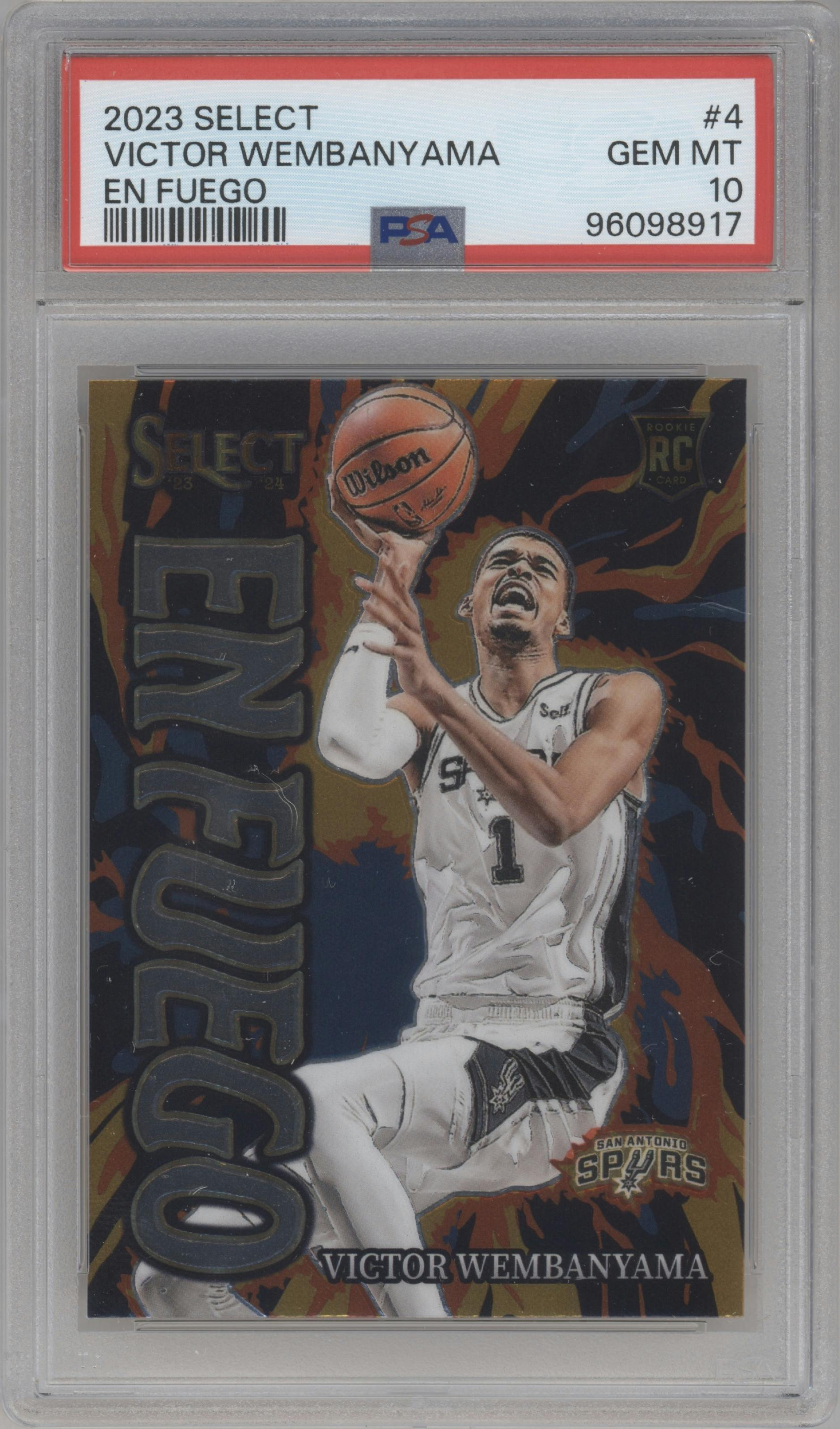Victor Wembanyama from the 2023-24 Panini Select  set graded by PSA and given an overall grade of 10.
