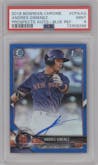 Andres Gimenez from the 2018 Bowman set featuring a Blue Refractor  parallel graded by PSA and given an overall grade of 9.