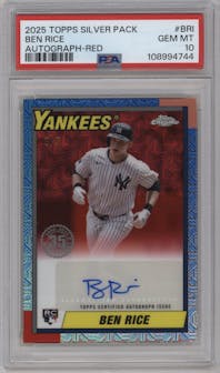 Ben Rice from the 2025 Topps set featuring a Red parallel graded by PSA and given an overall grade of 10.