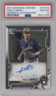 Pablo Abreu from the 2021 Bowman Chrome set graded by PSA and given an overall grade of 10.