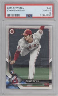 Shohei Ohtani from the 2018 Bowman set graded by PSA and given an overall grade of 10.