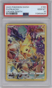 Pikachu  from the 2023 Pokemon SWSH set graded by PSA and given an overall grade of 10.