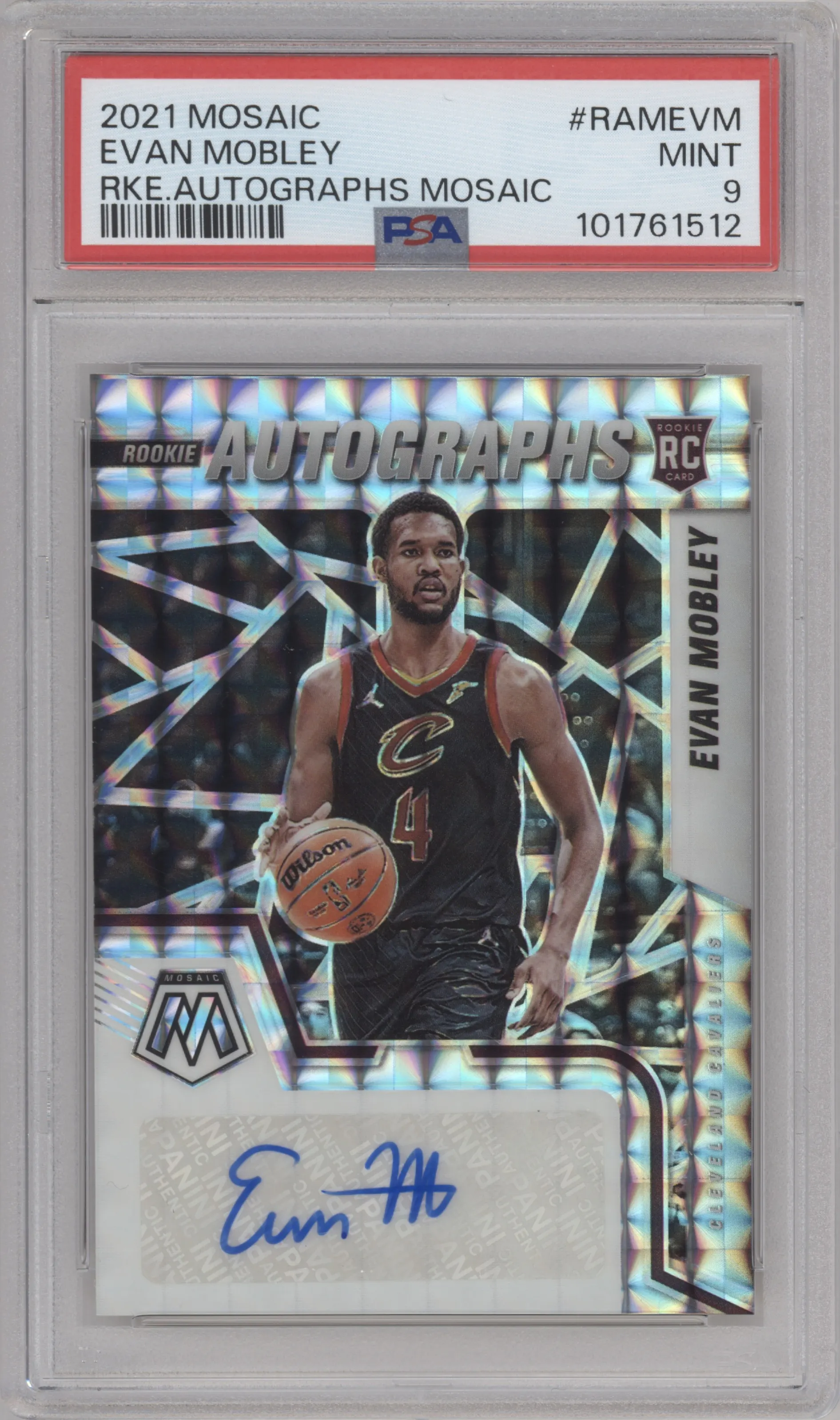 2021 Panini Mosaic Rke.Auto Evan Mobley #RAM-EVM PSA 9