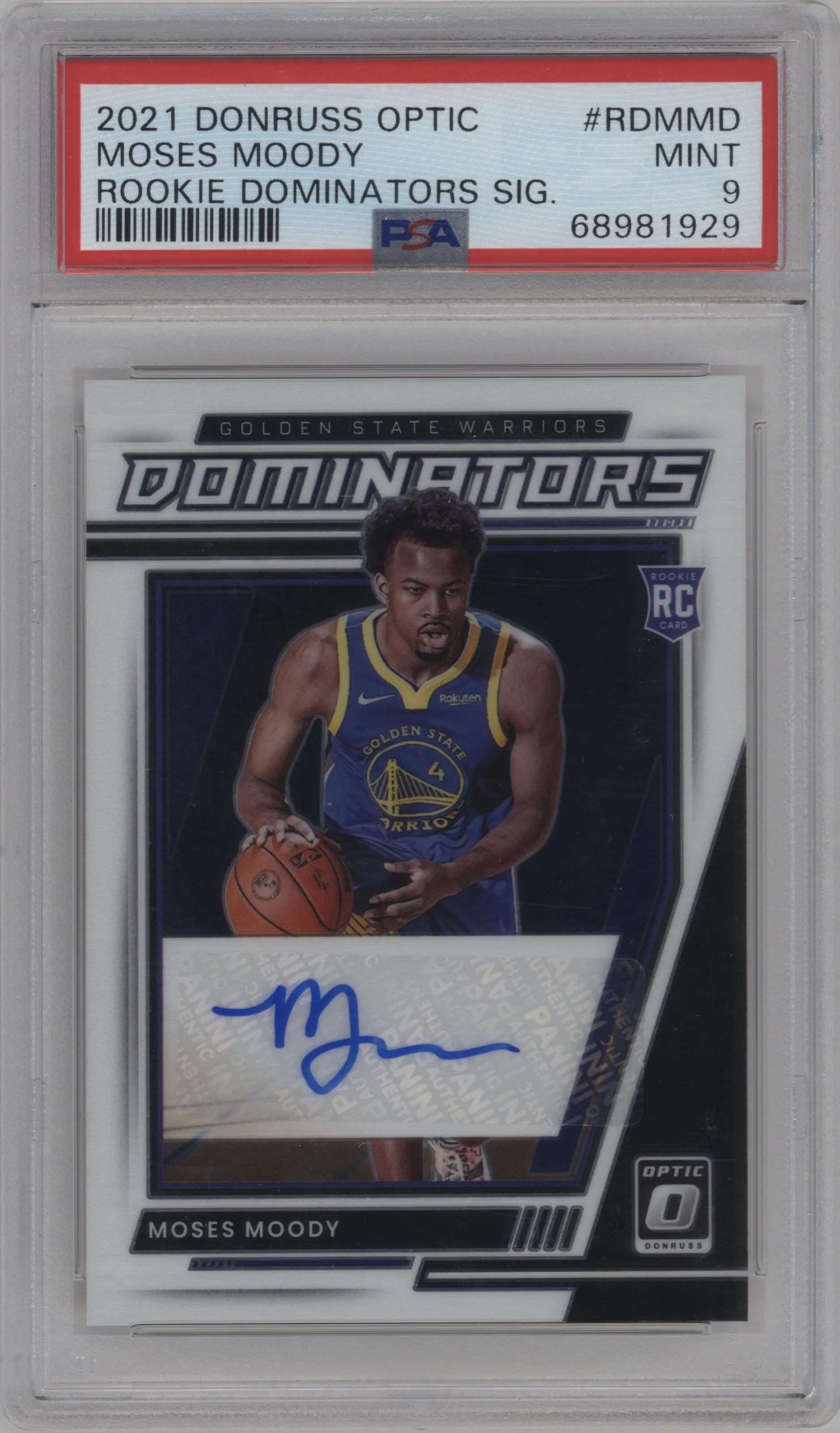 2021 Panini Donruss Optic Rke.Dominators Sig. Moses Moody PSA 9