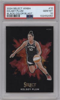 Kelsey Plum from the 2024 Panini Select WNBA set graded by PSA and given an overall grade of 10.