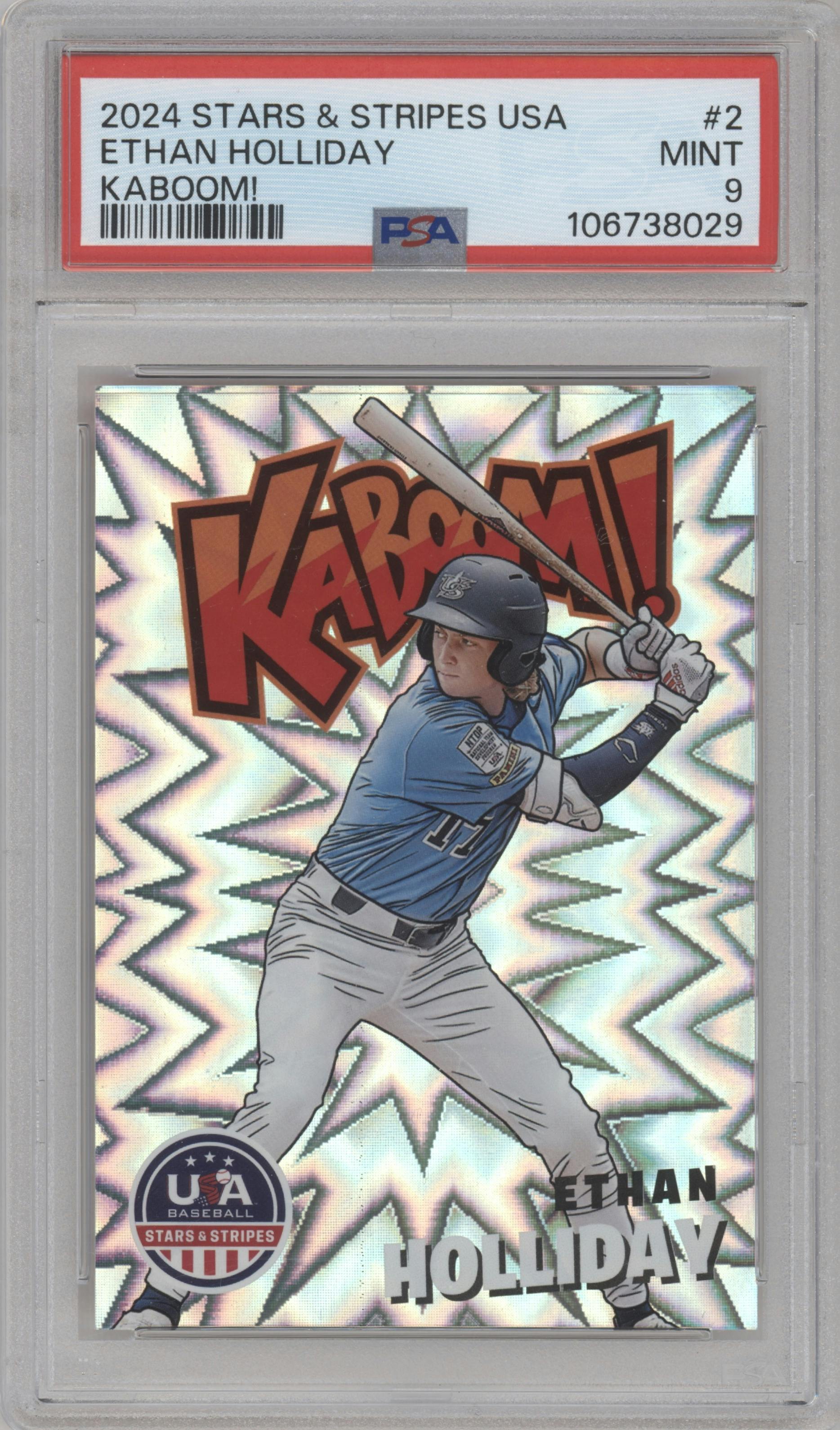 Ethan Holliday	 from the 2024 Panini Stars & Stripes USA Baseball set graded by PSA and given an overall grade of 9.