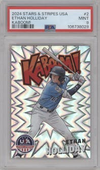 Ethan Holliday from the 2024 Panini Stars & Stripes USA Baseball set graded by PSA and given an overall grade of 9.