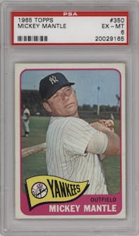 Mickey Mantle from the 1965 Topps set graded by PSA and given an overall grade of 6.