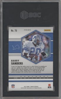 Barry Sanders from the 2021 Panini Mosaic set featuring a Genesis parallel graded by SGC and given an overall grade of 10.